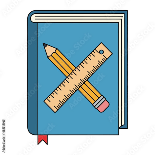 Education Essentials: An illustration capturing the core elements of education, with a vibrant colored book at the forefront, showcasing a pencil and ruler
