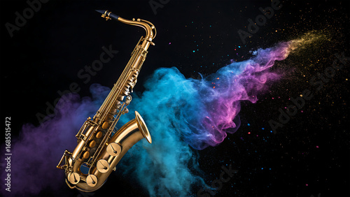 Wallpaper Mural Golden saxophone creates colorful smoke explosion artistic music concept Torontodigital.ca