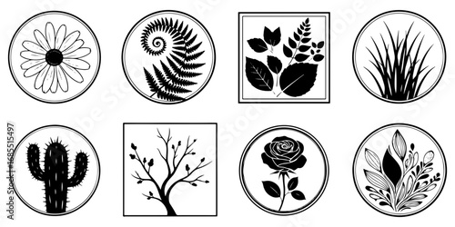 Vector art of collection of botanical icons, perfect for adding a touch of nature to any design project or presentation