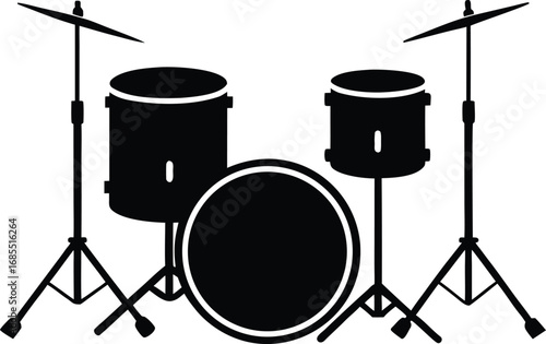 Three drum set with drumsticks silhouette