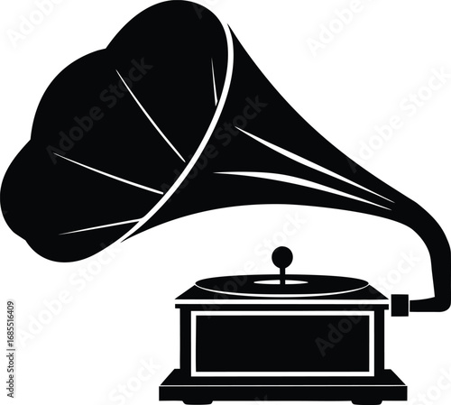 Vintage gramophone playing music silhouette vector