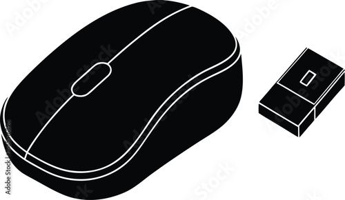 Wireless computer mouse and usb receiver outline silhouette