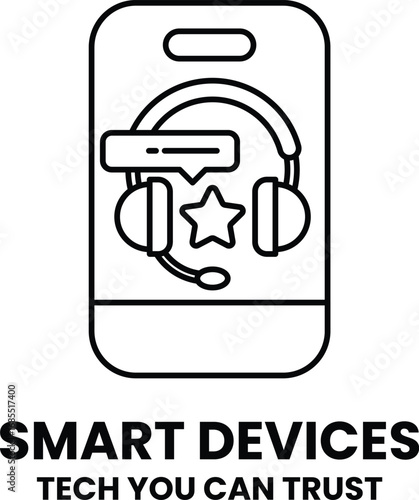 A smart device with a headset on it