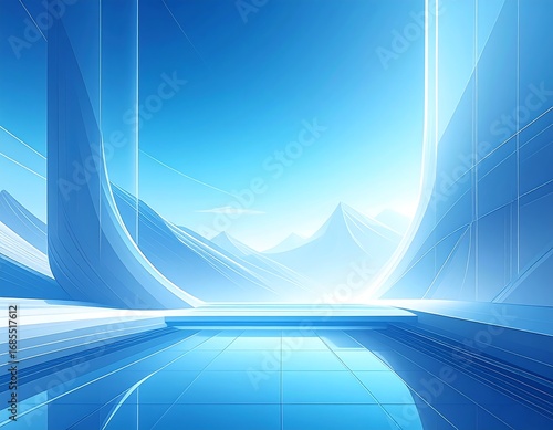 Futuristic Blue Architectural Landscape.