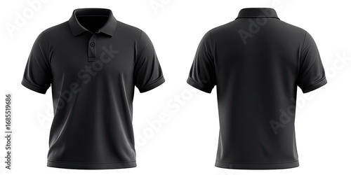 Front and back view of a dark gray polo shirt (1)