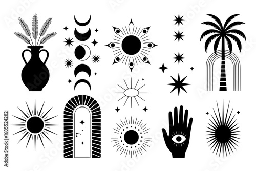 Mystic & Celestial Icons: A Collection of 15 Black and White Symbolic Illustrations