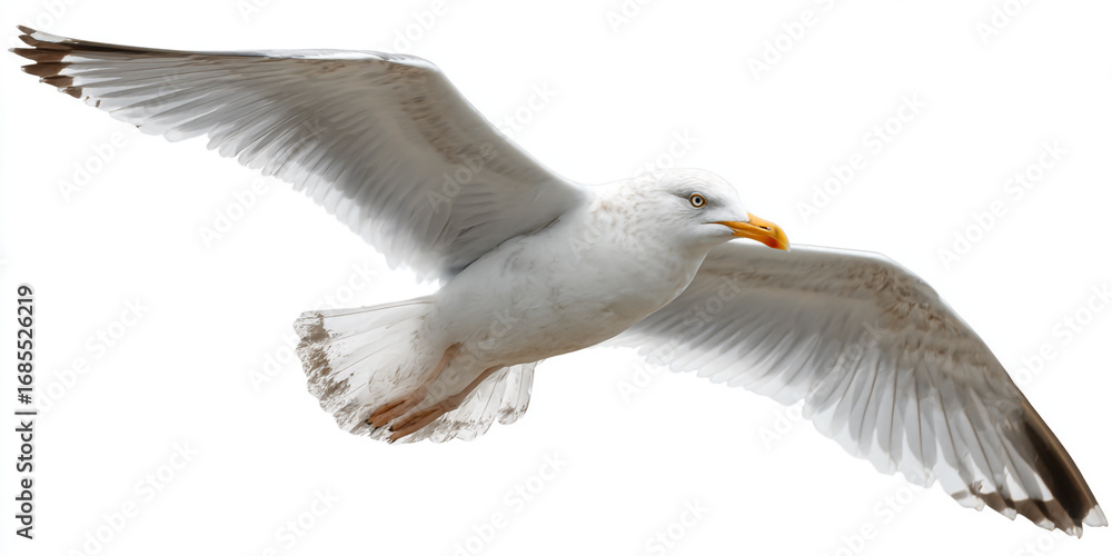 Obraz premium A seagull in flight isolated on white background