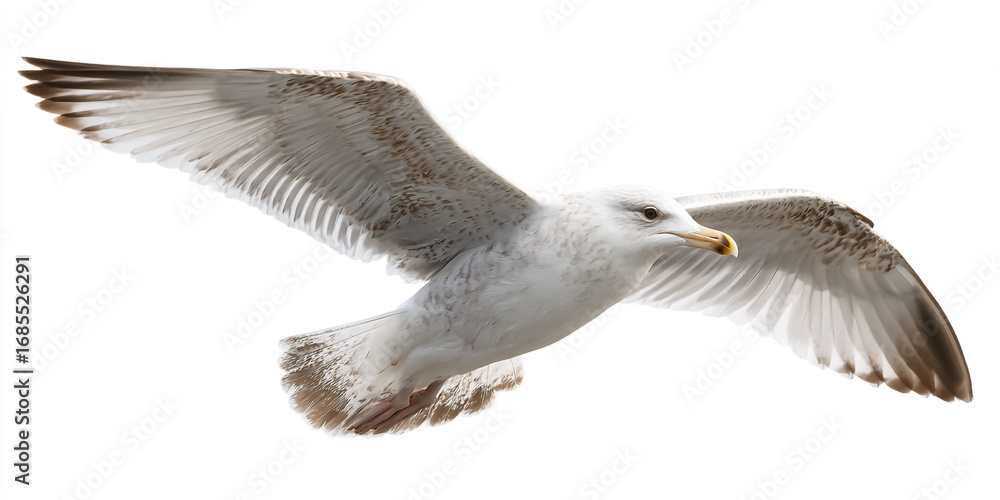 Fototapeta premium A seagull in flight isolated on white background