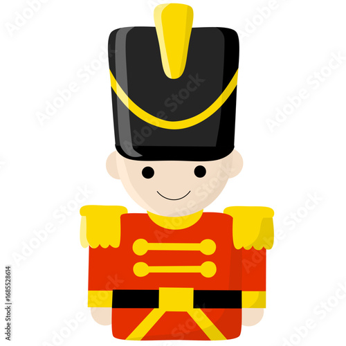 Vector portrait of Christmas flat nutcracker, wooden retro toy for crushing nuts from ballet, seasonal avatar head in flat style.