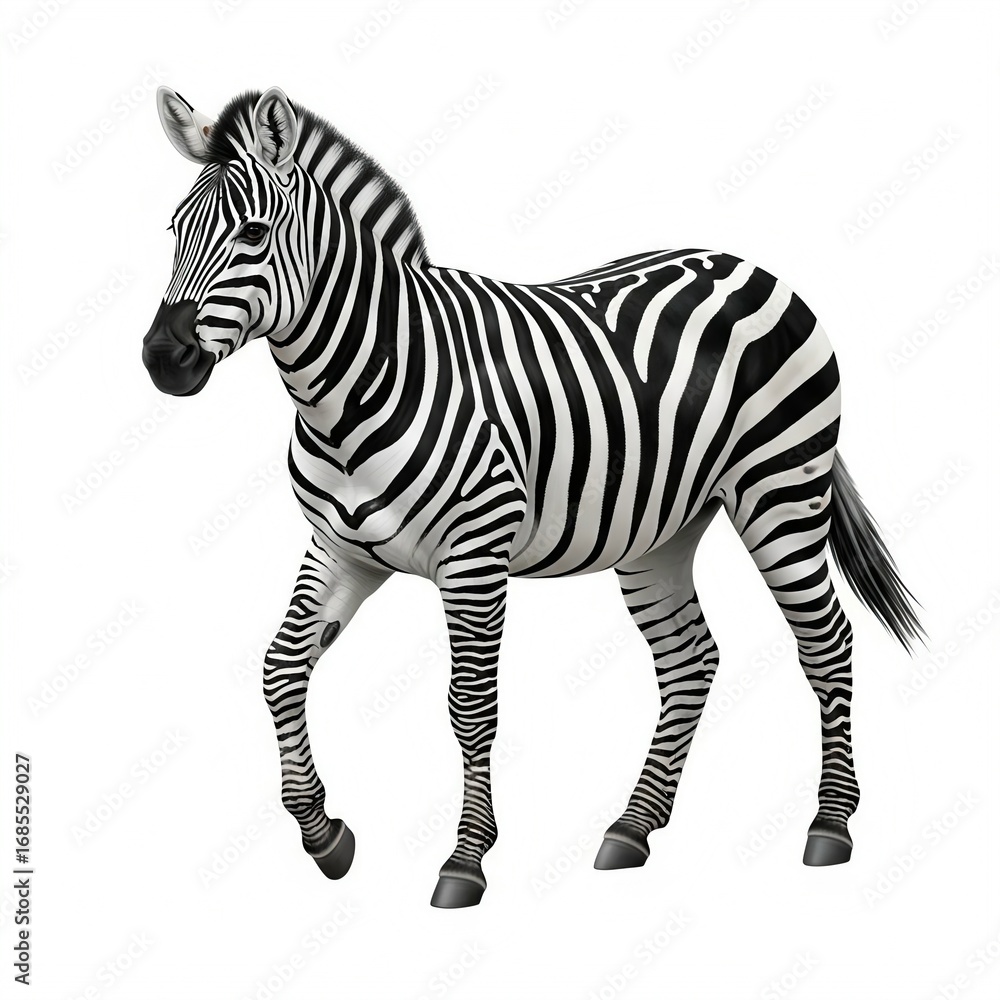 Obraz premium A full body shot of a zebra walking, isolated on white background