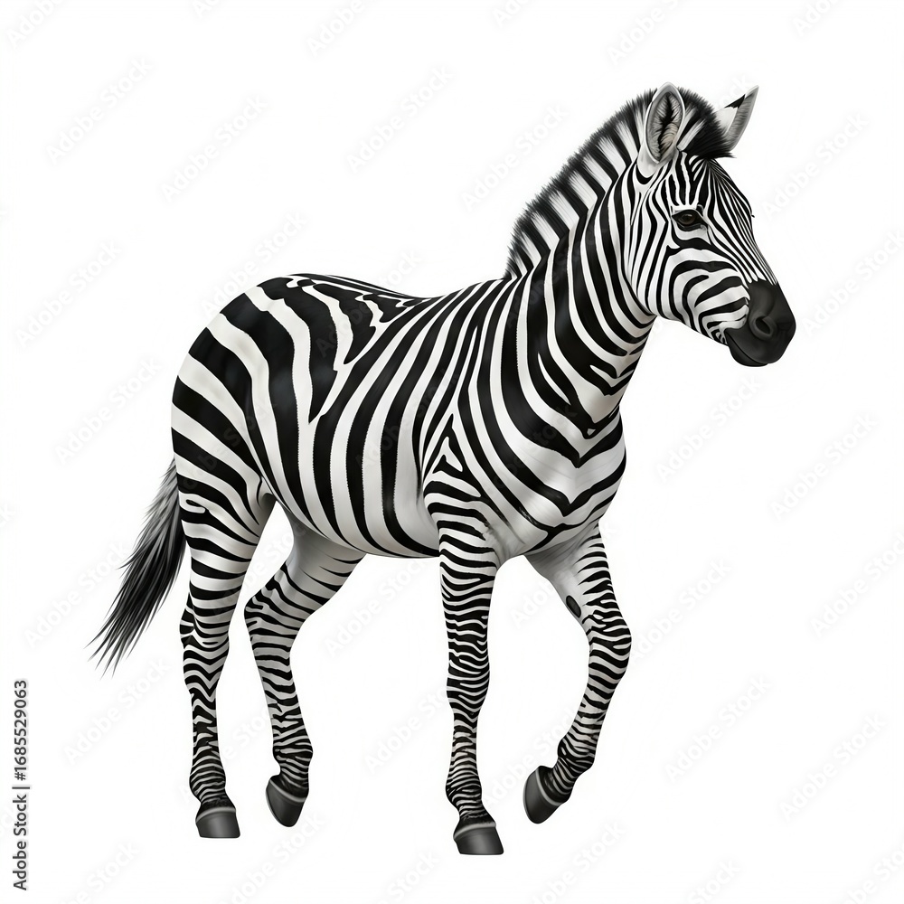 Obraz premium A full body shot of a zebra walking, isolated on white background