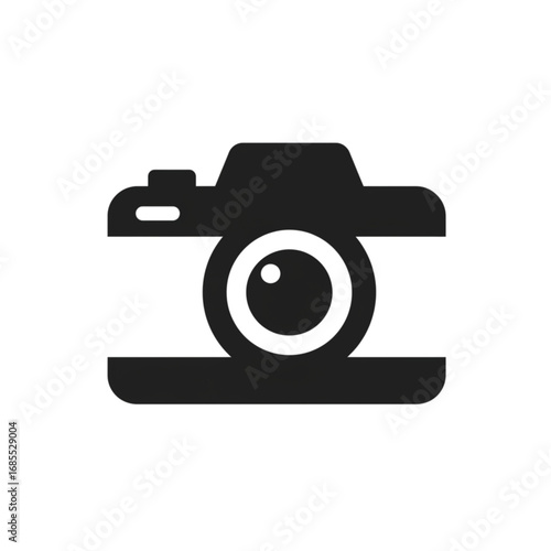 Sleek black silhouette of a classic digital camera icon, representing photography, media, and visual creativity