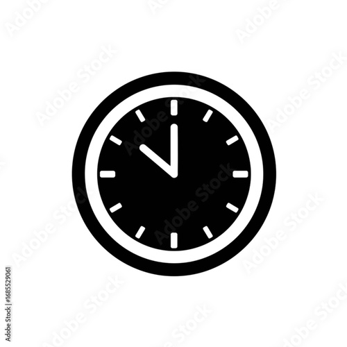 Flat design black clock icon, a timeless circular vector symbol for scheduling and deadlines