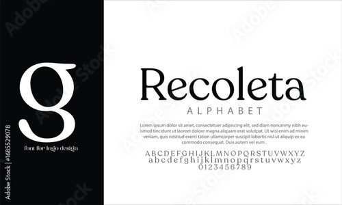 Recoleta Regular vector alphabet font for logo design
