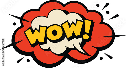 Comic Book Style Wow Explosion Bubble with Red and Yellow Colors