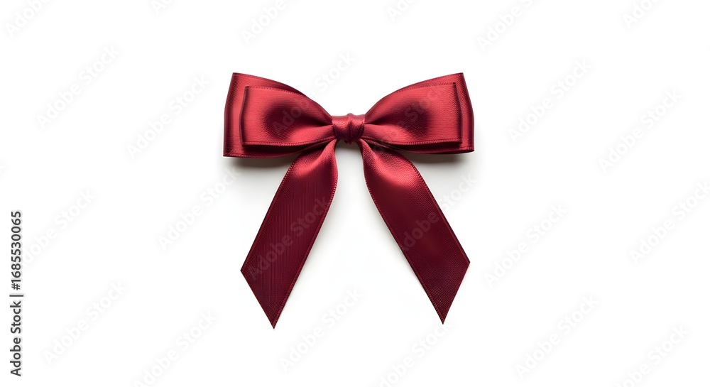 Fototapeta premium Elegant Red Satin Bow with Long Tails, Perfectly Tied on a White Background, Ideal for Gift Wrapping, Decorations, Celebrations, and Festive Occasions with a Classic Touch