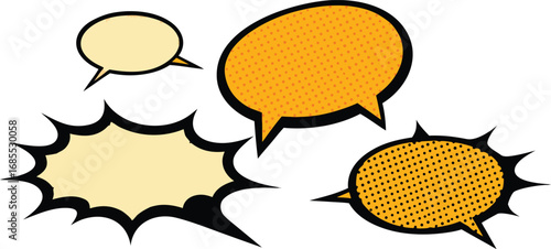 Retro Comic Book Speech Bubbles with Halftone Texture and Black Outline