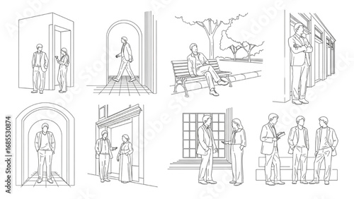 Architectural People Vector | Minimalist Human Silhouettes and Simple Line Art Figures for Architectural Sketches