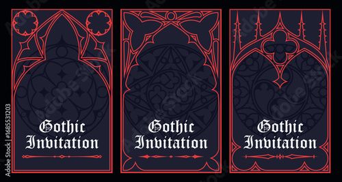 Gothic style invitation with ancient vintage elements. Sacred geometry border and frame. Vector illustration. EPS 10	