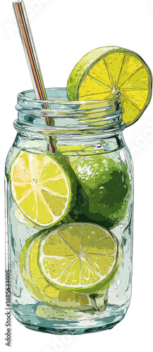 Refreshing lime drink in a mason jar with a straw (1)