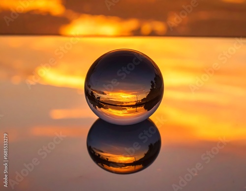 Sunset Reflection in a Glass Sphere.