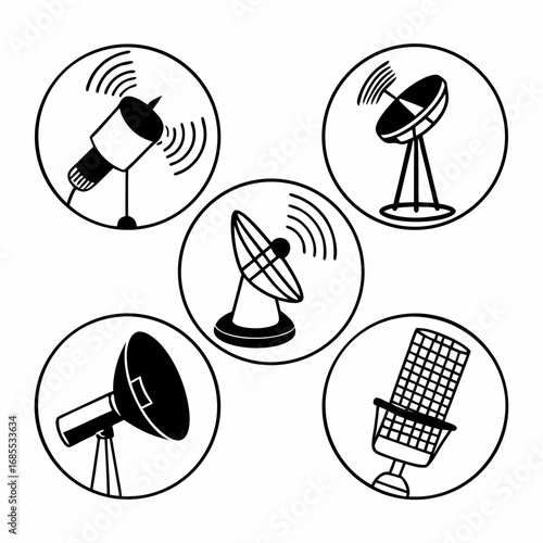 Collection of communication devices, including microphones and antennas