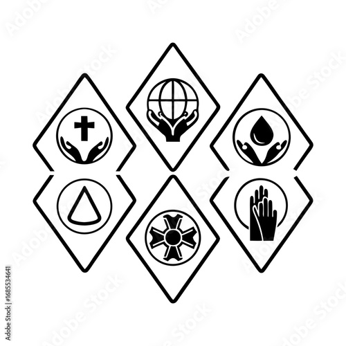 Collection of religious and charitable symbols representing faith, hope, and unity