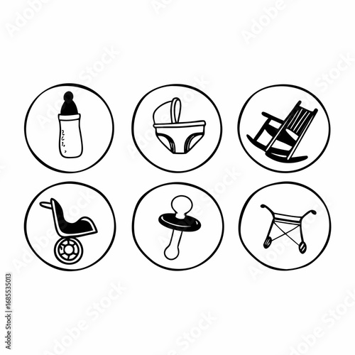 Baby and elderly icons vector illustration, including bottle and stroller