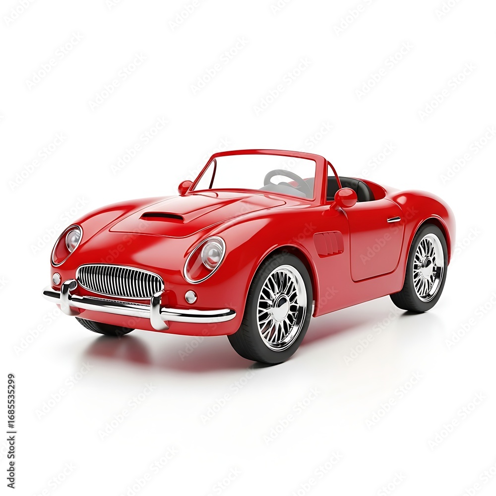 Fototapeta premium Red convertible car isolated on white background, a classic beauty on display