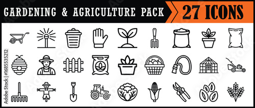 Gardening and agriculture icons collection, Vector set of 27 gardening and farming icons.
