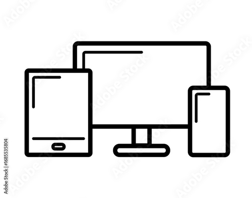 パソコンとスマホとタブレットのアイコン　モノクロ　素材　イラスト