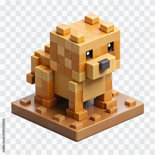 Voxel Pixel Style 3D Dog | Brown Puppy Blocky Cubes Pixel Art Pet Icon