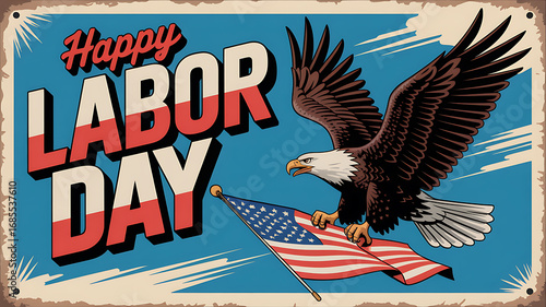 Vintage American Eagle Labor Day Celebration Poster usa flag patriotic