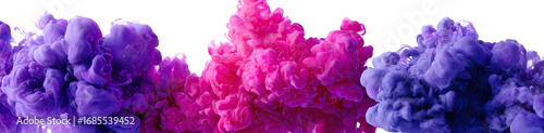 Abstract vibrant cloud formations of pink and purple ink