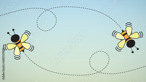Flying bee design template with dotted lines vector