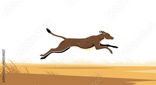 Fast running dog depicted in an animated drawing against a simple background