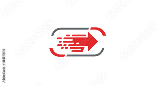 Modern Red Arrow Symbolizing Speed and Direction Inside Rectangular Frame.