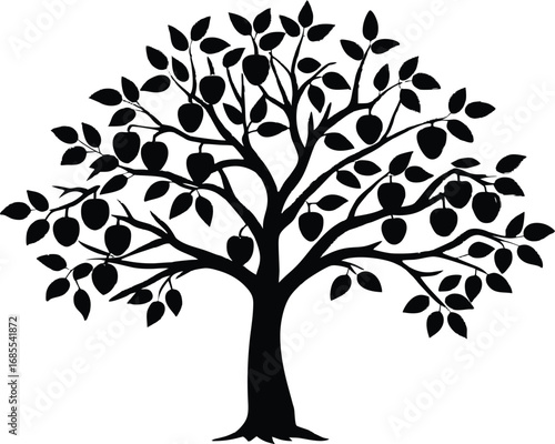 Plum Tree Silhouette | Plum Orchard Tree Vector