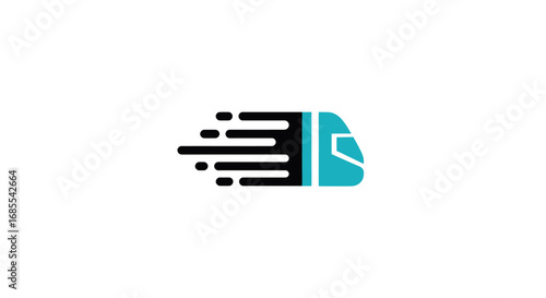 Stylized Blue Train Icon with Speed Lines, Modern Transportation Symbol.