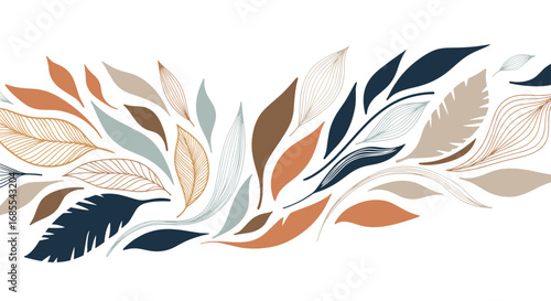 Abstract flowing natural leaf pattern illustration in warm earthy tones with autumnal colors