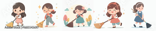 a little girl sweeping cleans something