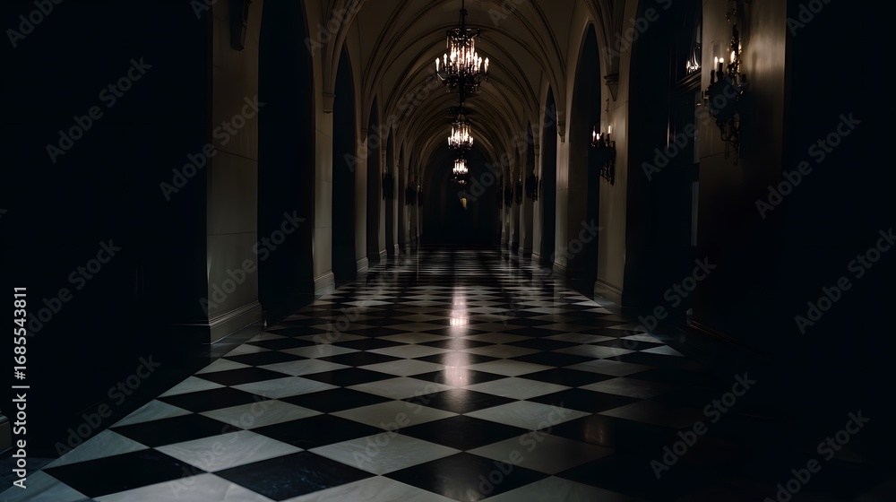 Fototapeta premium Long Dark Gothic Hallway