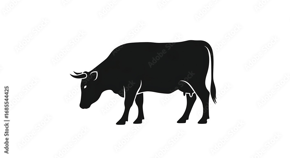Fototapeta premium Black silhouette of a bull, a wild mammal symbol, isolated on white as a vector illustration