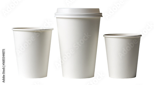 Wallpaper Mural Three white disposable coffee cups of varying sizes,  with lids Torontodigital.ca