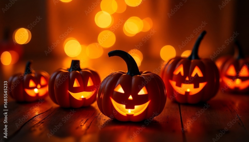 Fototapeta premium Carved pumpkins for the holiday. Halloween decor.