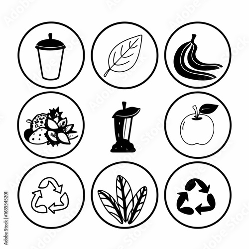 Hand drawn organic waste sorting icons for composting concept