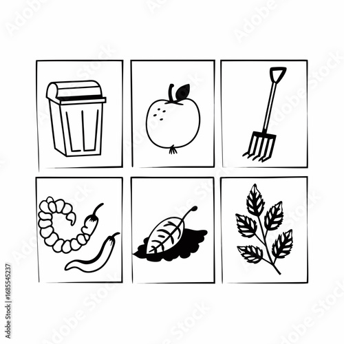 Hand drawn organic waste sorting icons for composting concept