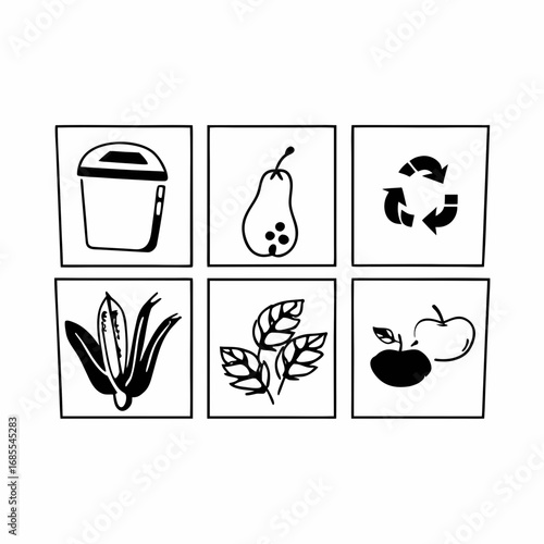 Hand drawn organic waste sorting icons for composting concept