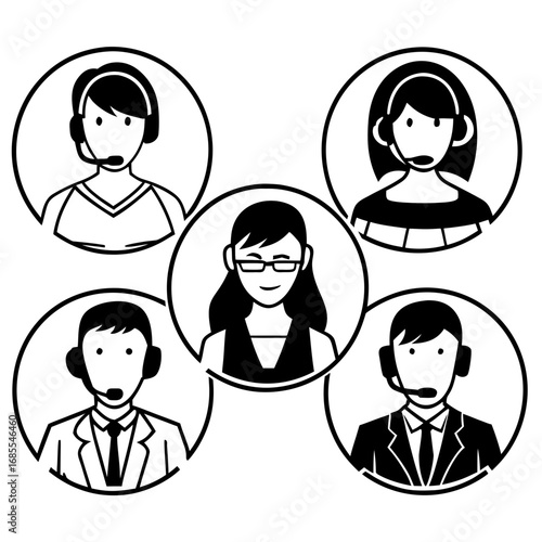 Customer service team avatars, call center agents and online support
