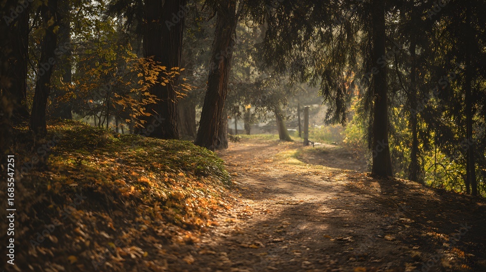 Obraz premium Autumn park path under leaves